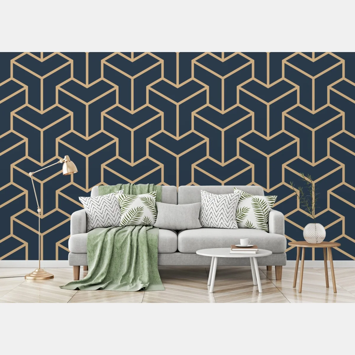 Fototapeta granatowy geometryczny wzór sześcianów – Wallissimo® Fototapeta granatowy geometryczny wzór sześcianów – Wallissimo®