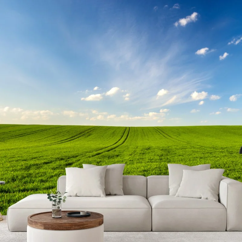 Fototapeta wiosenna zielona panorama łąki – Wallissimo® Fototapeta wiosenna zielona panorama łąki – Wallissimo®