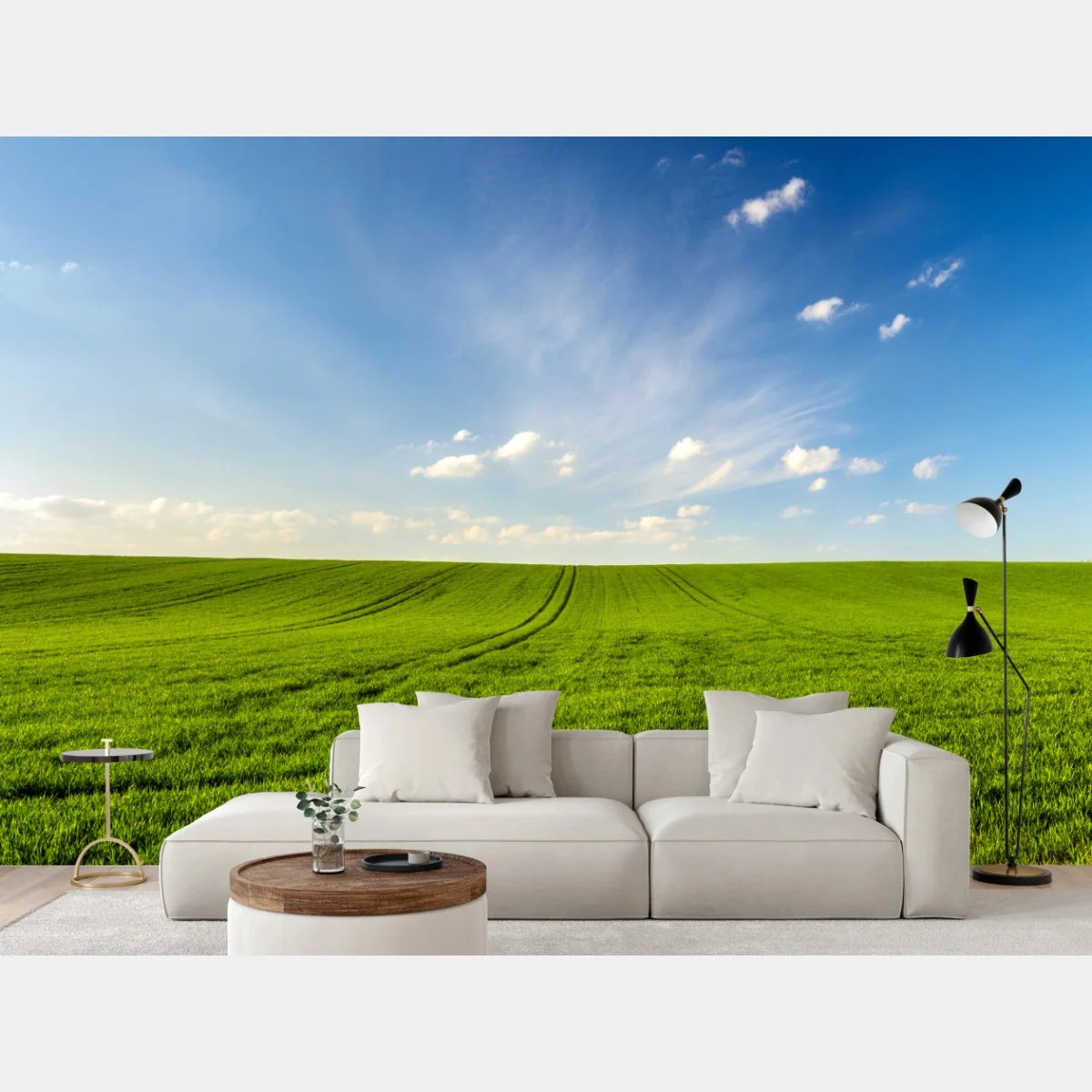 Fototapeta wiosenna zielona panorama łąki – Wallissimo® Fototapeta wiosenna zielona panorama łąki – Wallissimo®