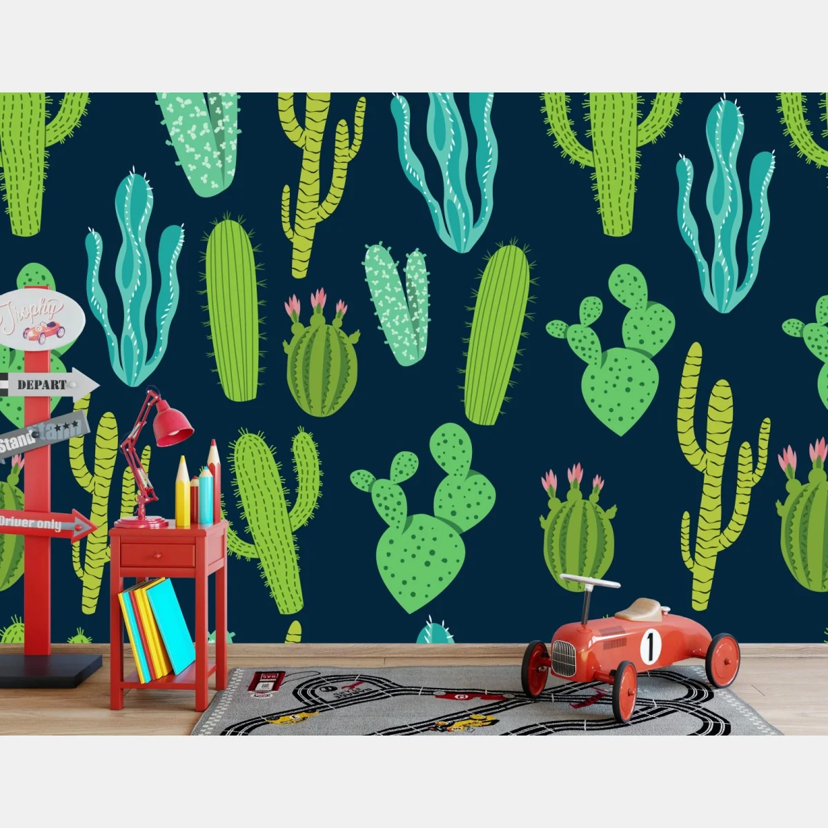 Fototapeta wzór z kaktusami i sukulentami – Wallissimo® Fototapeta wzór z kaktusami i sukulentami – Wallissimo®