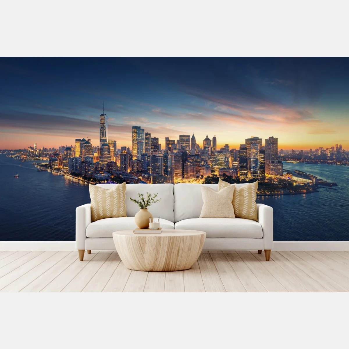 Fototapeta Manhattan panorama o wschodzie słońca – Wallissimo® Fototapeta Manhattan panorama o wschodzie słońca – Wallissimo®