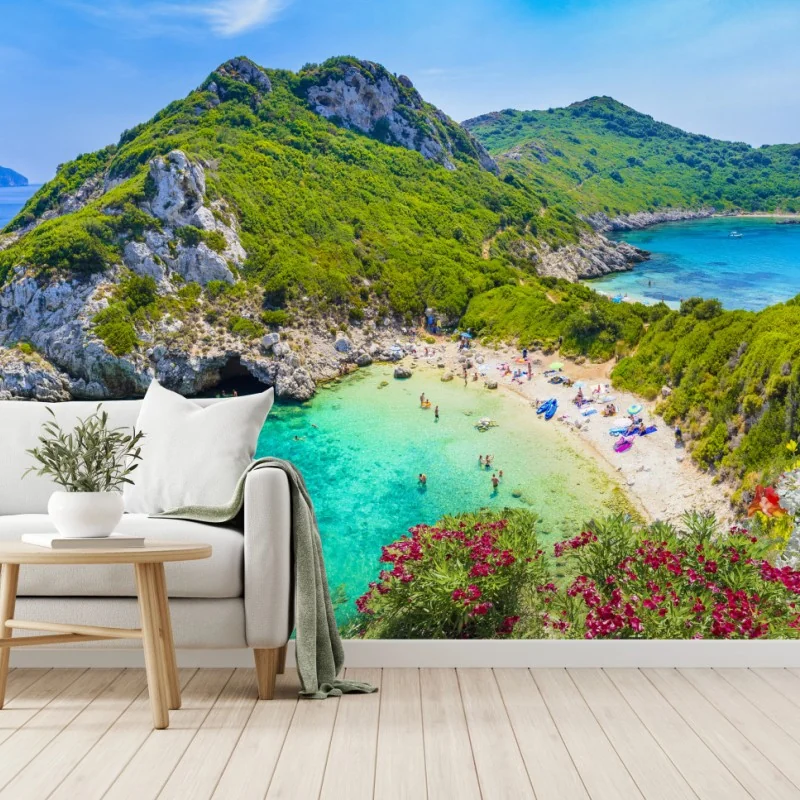 Fototapeta Porto Timoni panoramiczna plaża, Korfu – Wallissimo® Fototapeta Porto Timoni panoramiczna plaża, Korfu – Wallissimo®