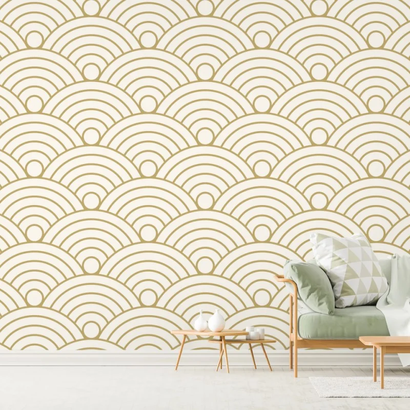 Fototapeta złoty wzór seigaiha – Wallissimo® Fototapeta złoty wzór seigaiha – Wallissimo®