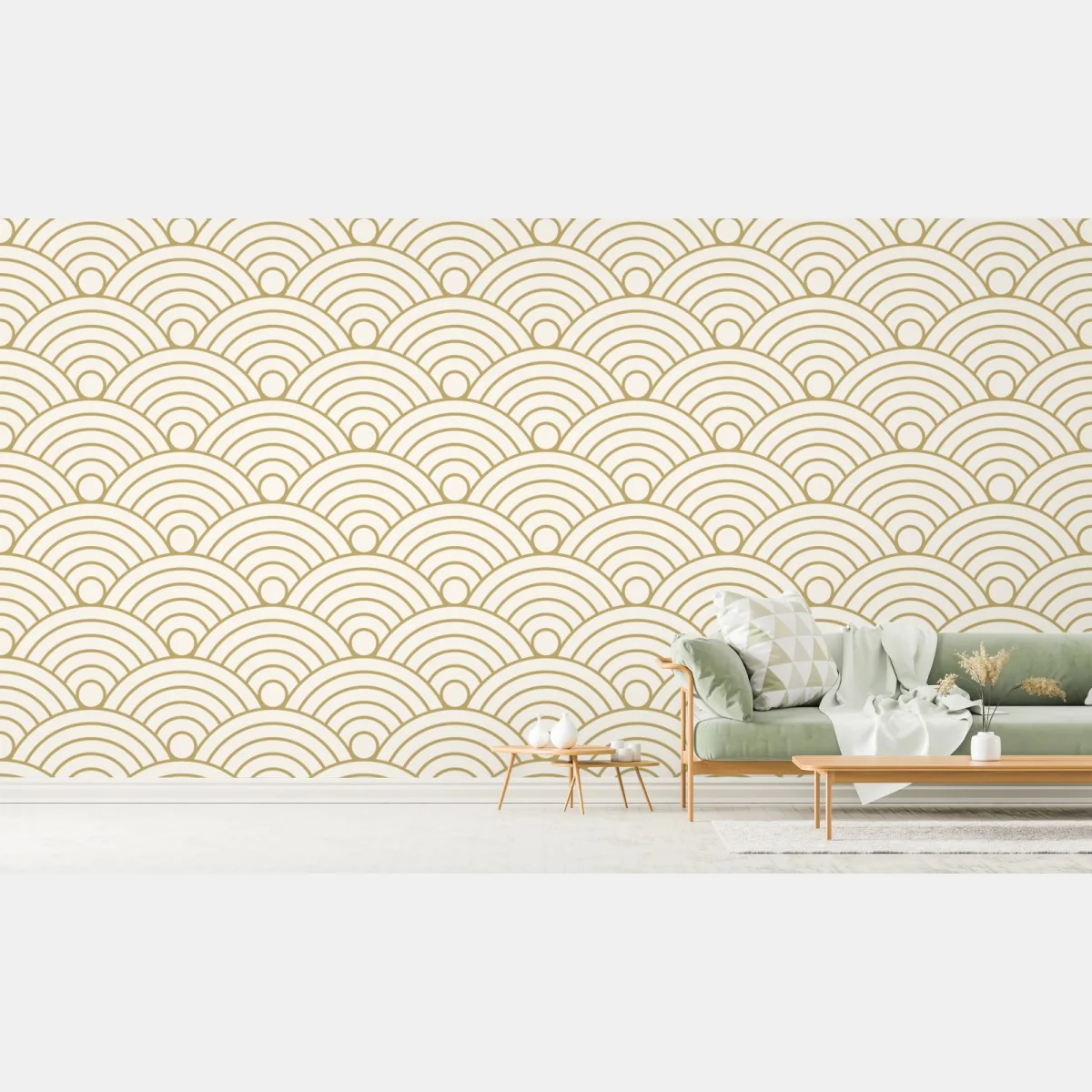 Fototapeta złoty wzór seigaiha – Wallissimo® Fototapeta złoty wzór seigaiha – Wallissimo®