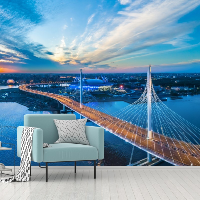 Fototapeta Sankt Petersburg panorama mostu o zmierzchu – Wallissimo® Fototapeta Sankt Petersburg panorama mostu o zmierzchu – Wallissimo®