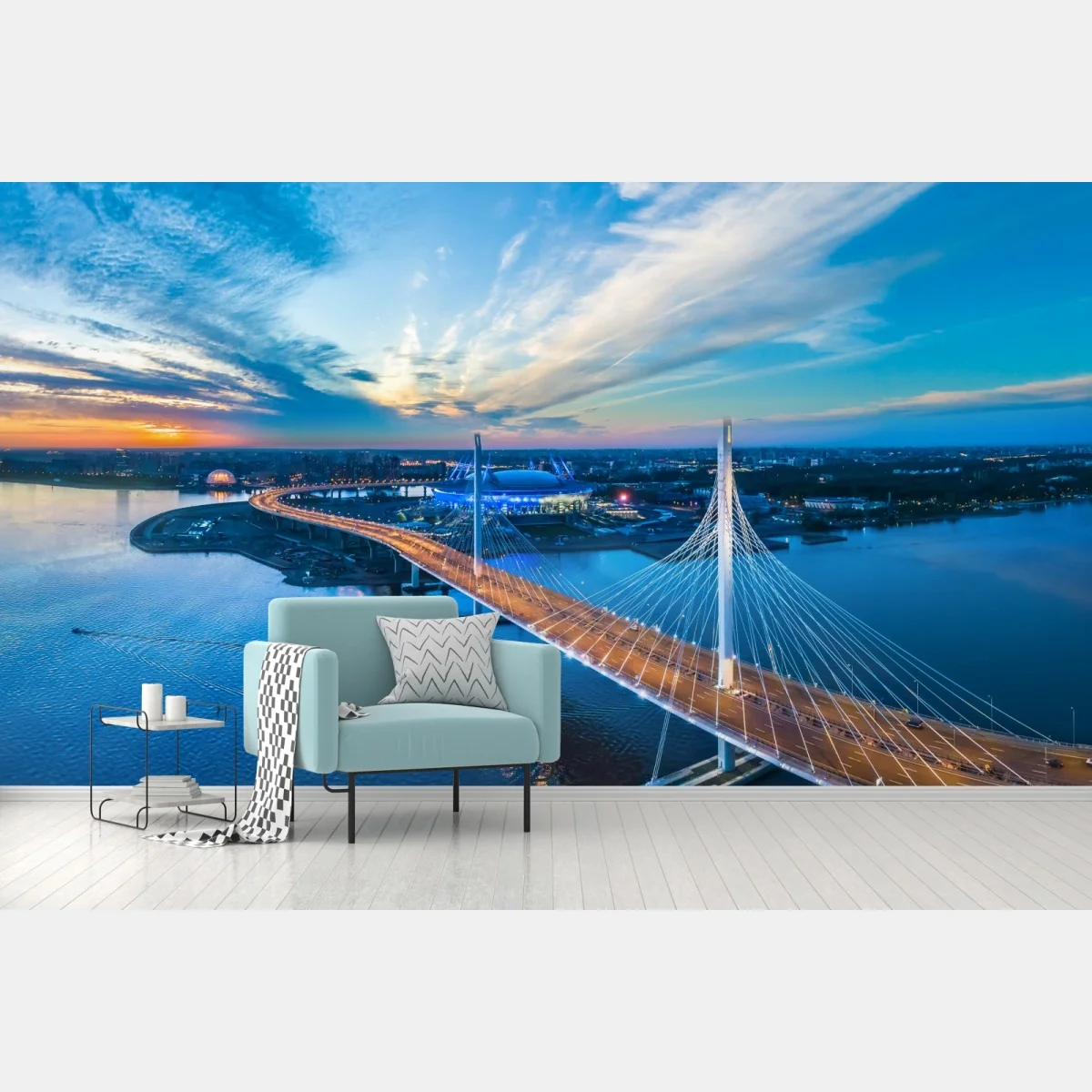 Fototapeta Sankt Petersburg panorama mostu o zmierzchu – Wallissimo® Fototapeta Sankt Petersburg panorama mostu o zmierzchu – Wallissimo®