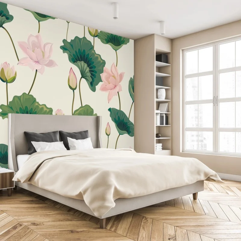 Fototapeta spokojny botaniczny wzór lotosu – Wallissimo® Fototapeta spokojny botaniczny wzór lotosu – Wallissimo®