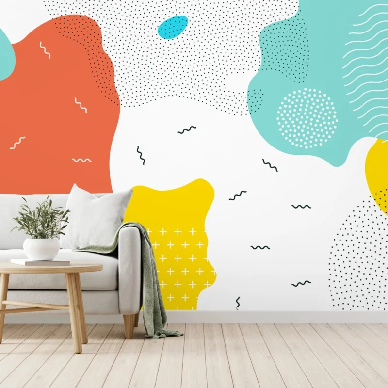 Fototapeta zabawne abstrakcyjne kształty w żywych kolorach – Wallissimo® Fototapeta zabawne abstrakcyjne kształty w żywych kolorach – Wallissimo®