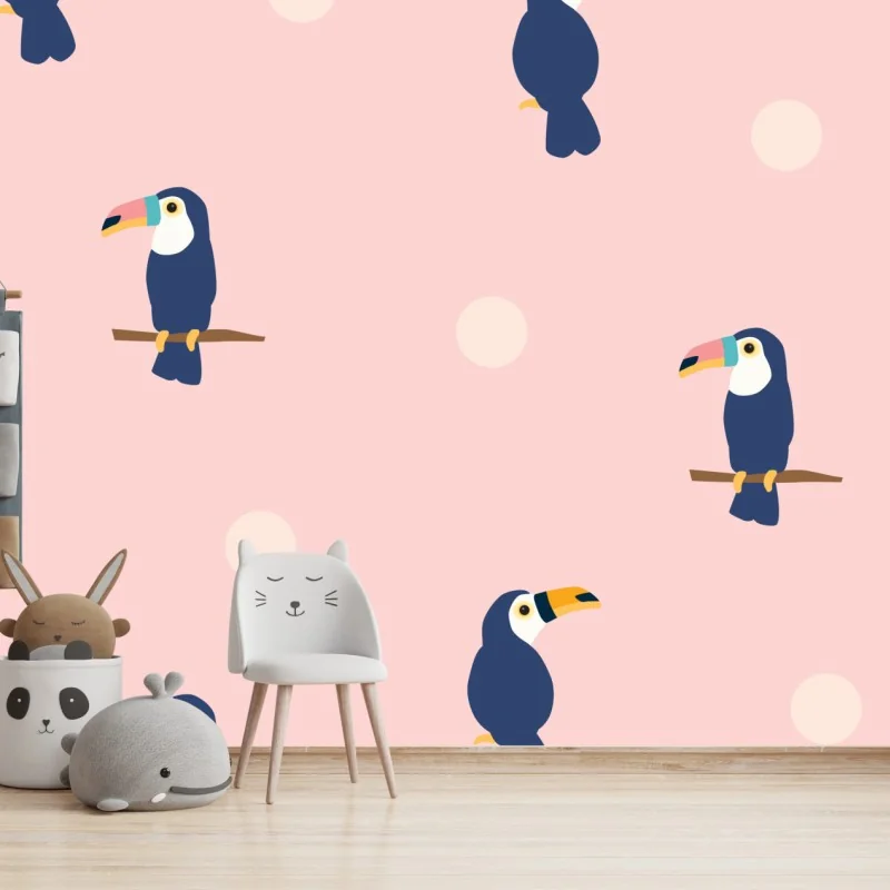 Fototapeta wesoły wzór z tukanami na pastelowym różu – Wallissimo® Fototapeta wesoły wzór z tukanami na pastelowym różu – Wallissimo®
