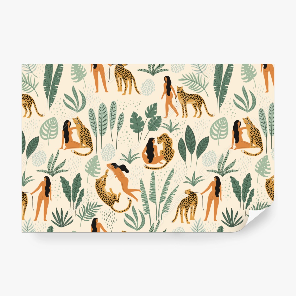Fototapeta egzotyczny wzór z gepardami i liśćmi – Wallissimo® Fototapeta egzotyczny wzór z gepardami i liśćmi – Wallissimo®