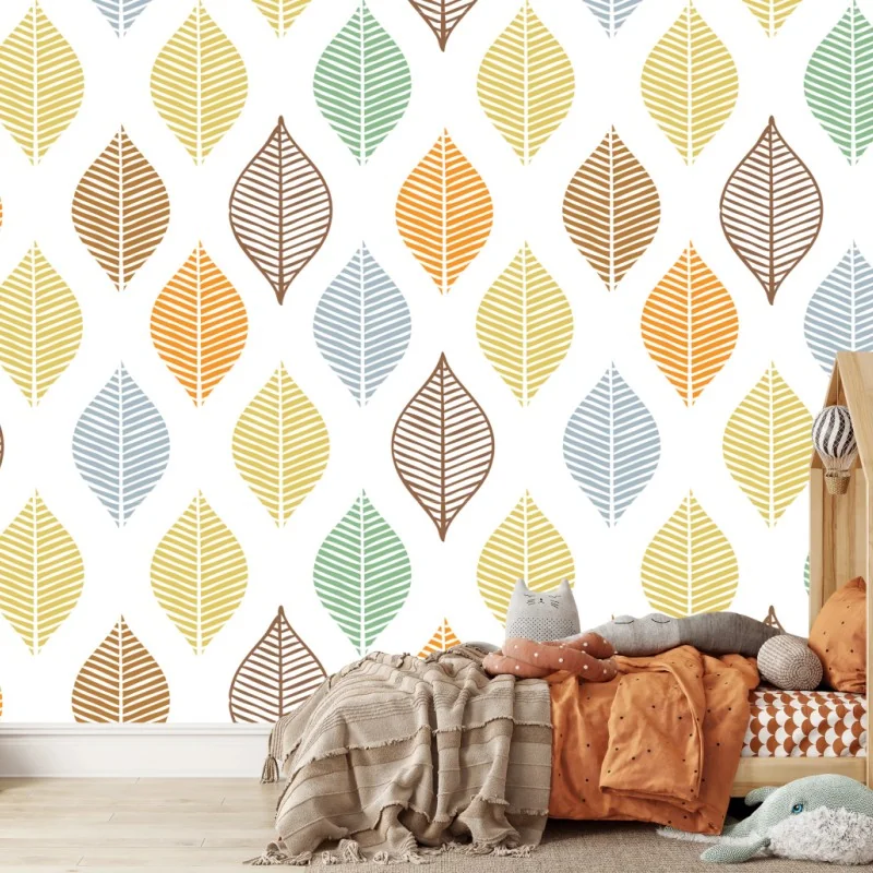 Fototapeta pastelowy wzór liści na ścianę – Wallissimo® Fototapeta pastelowy wzór liści na ścianę – Wallissimo®