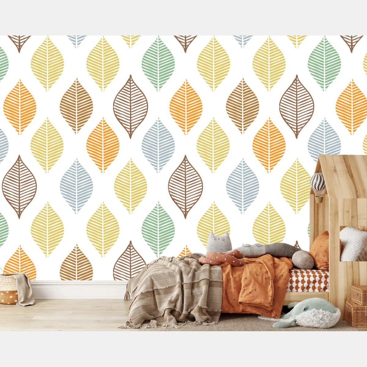 Fototapeta pastelowy wzór liści na ścianę – Wallissimo® Fototapeta pastelowy wzór liści na ścianę – Wallissimo®