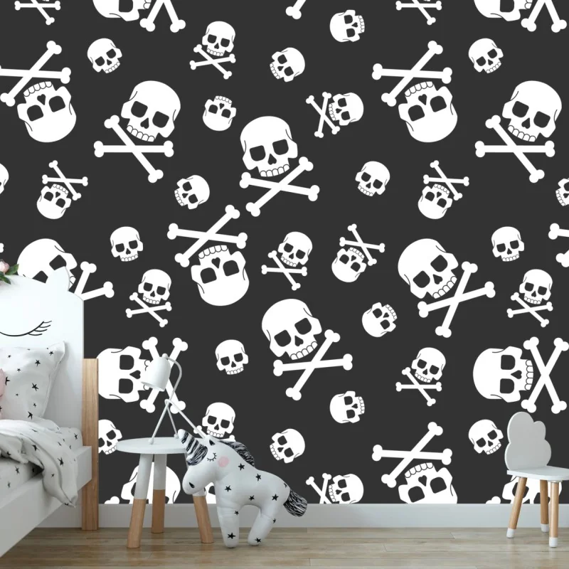 Fototapeta biały wzór czaszek na szarym tle – Wallissimo® Fototapeta biały wzór czaszek na szarym tle – Wallissimo®