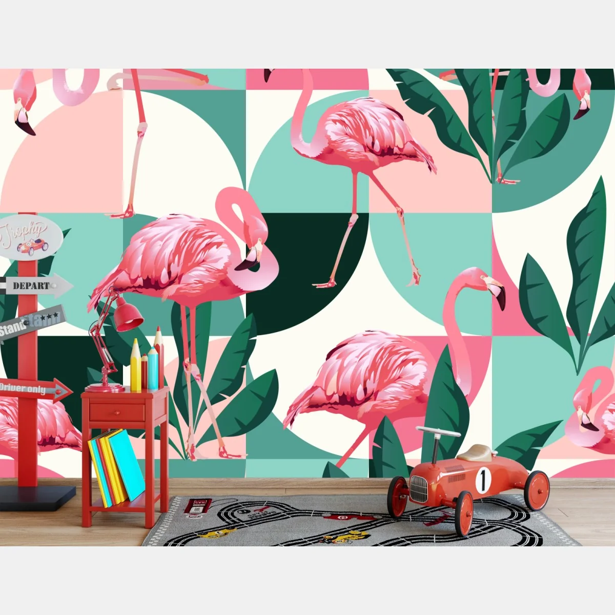 Fototapeta wzór z różowymi flamingami – Wallissimo® Fototapeta wzór z różowymi flamingami – Wallissimo®