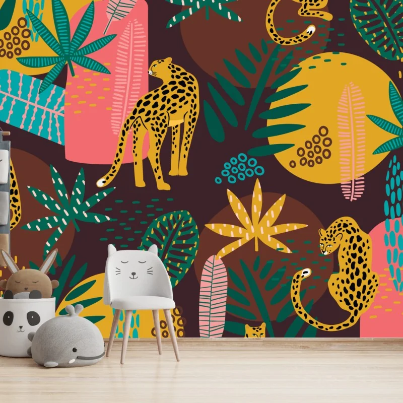 Fototapeta tropikalny wzór z lampartami – Wallissimo® Fototapeta tropikalny wzór z lampartami – Wallissimo®