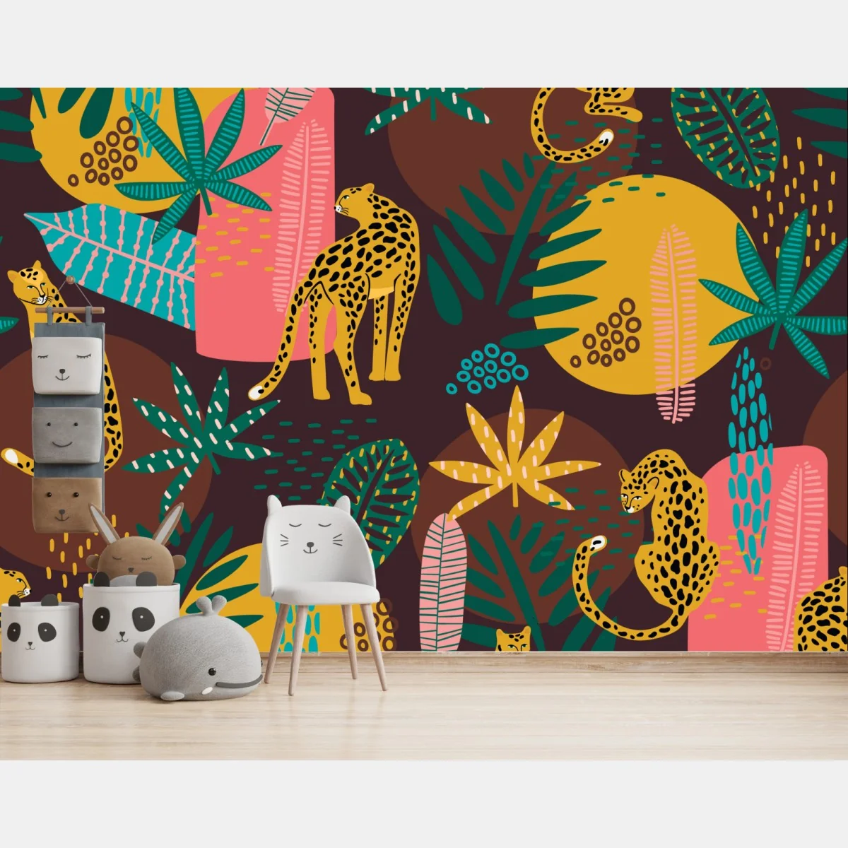 Fototapeta tropikalny wzór z lampartami – Wallissimo® Fototapeta tropikalny wzór z lampartami – Wallissimo®
