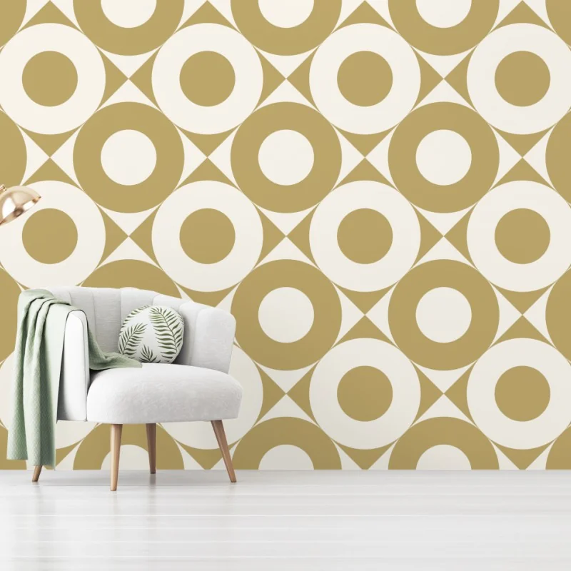 Fototapeta złoty geometryczny wzór z kołami – Wallissimo® Fototapeta złoty geometryczny wzór z kołami – Wallissimo®