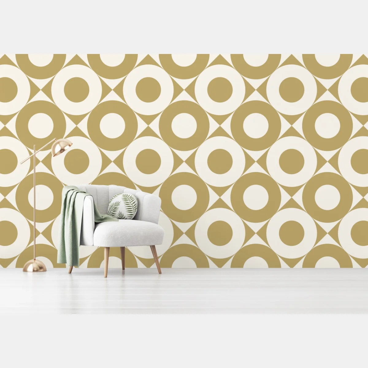 Fototapeta złoty geometryczny wzór z kołami – Wallissimo® Fototapeta złoty geometryczny wzór z kołami – Wallissimo®