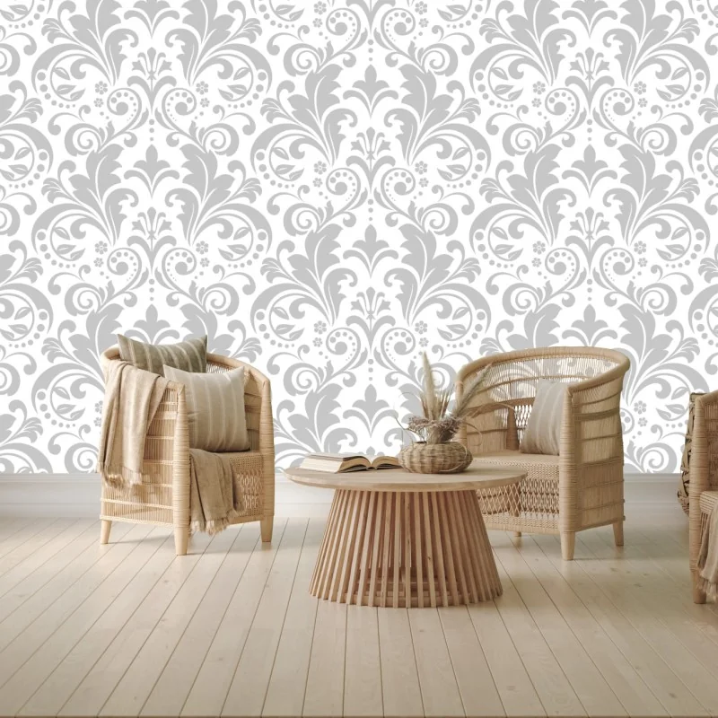 Fototapeta elegancki szary wzór damasceński – Wallissimo® Fototapeta elegancki szary wzór damasceński – Wallissimo®