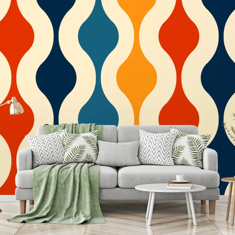 Fototapeta retro falisty wzór mid-century – Wallissimo® Fototapeta retro falisty wzór mid-century – Wallissimo®