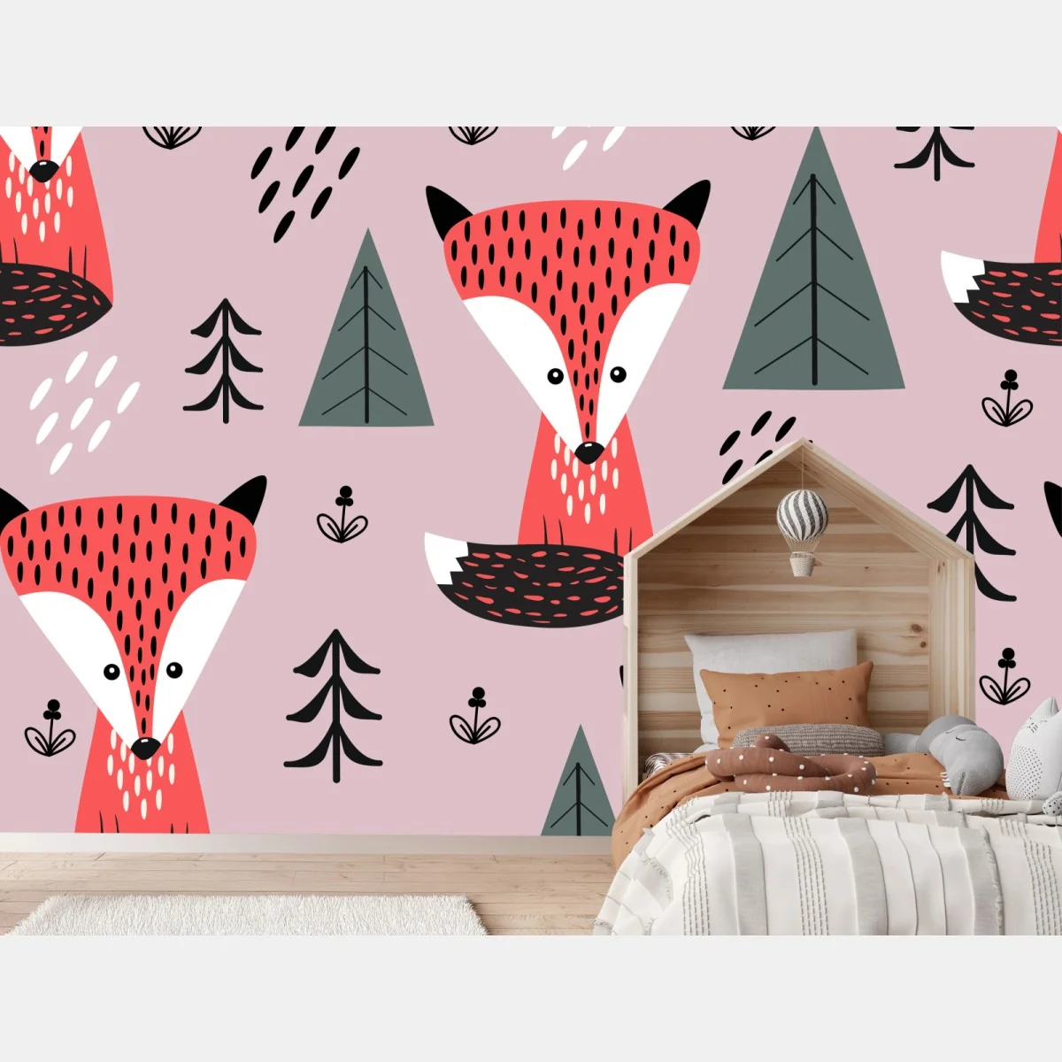 Fototapeta zabawny wzór z lisami w lesie – Wallissimo® Fototapeta zabawny wzór z lisami w lesie – Wallissimo®