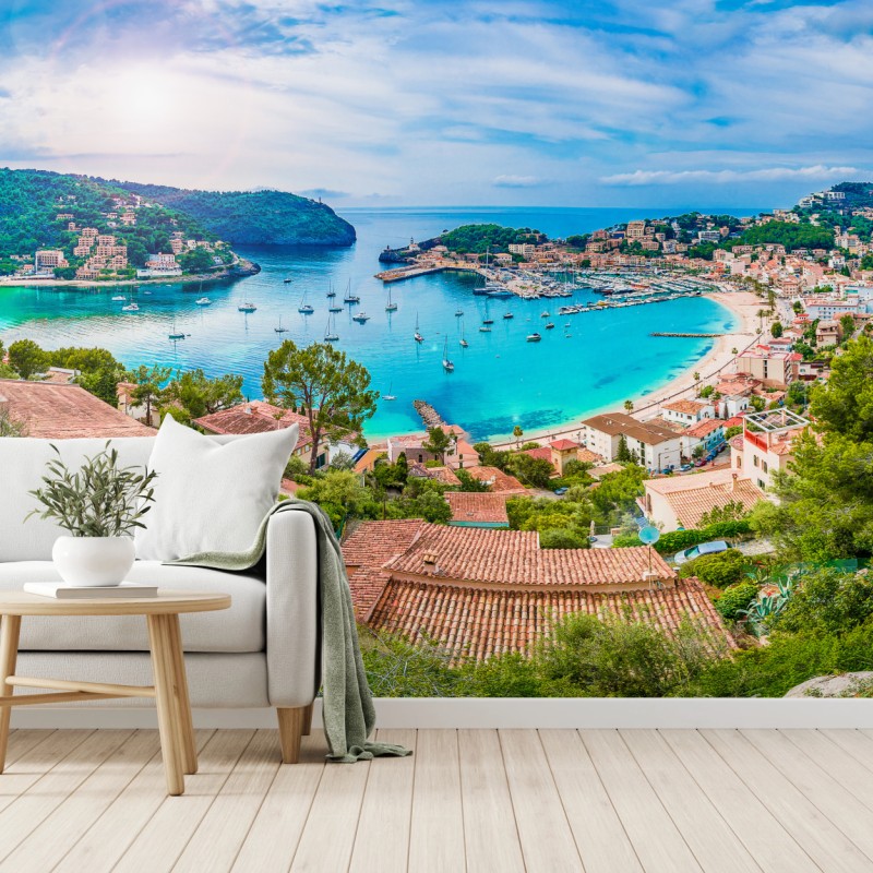 Fototapeta słoneczna panorama Port de Soller – Wallissimo® Fototapeta słoneczna panorama Port de Soller – Wallissimo®