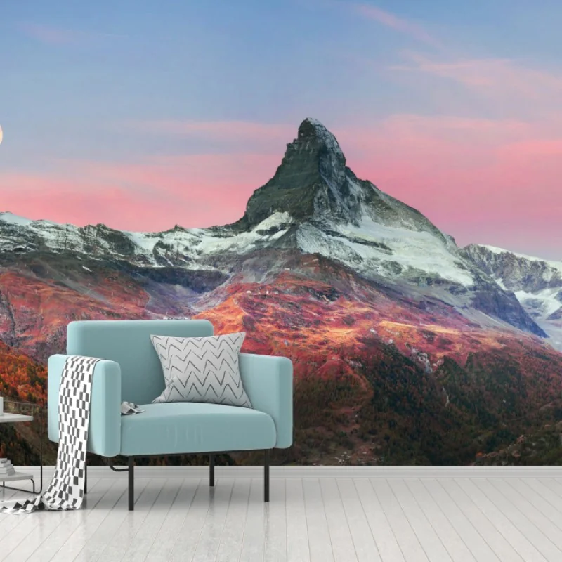 Fototapeta jesienna panorama Matterhornu przy zachodzie słońca – Wallissimo® Fototapeta jesienna panorama Matterhornu przy zachodzie słońca – Wallissimo®