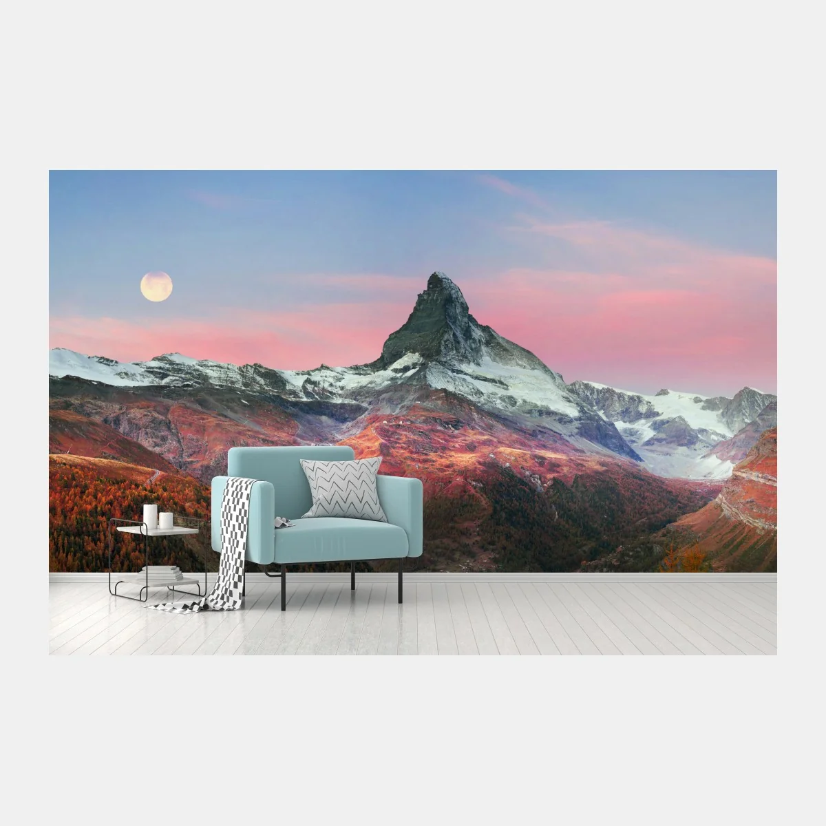 Fototapeta jesienna panorama Matterhornu przy zachodzie słońca – Wallissimo® Fototapeta jesienna panorama Matterhornu przy zachodzie słońca – Wallissimo®