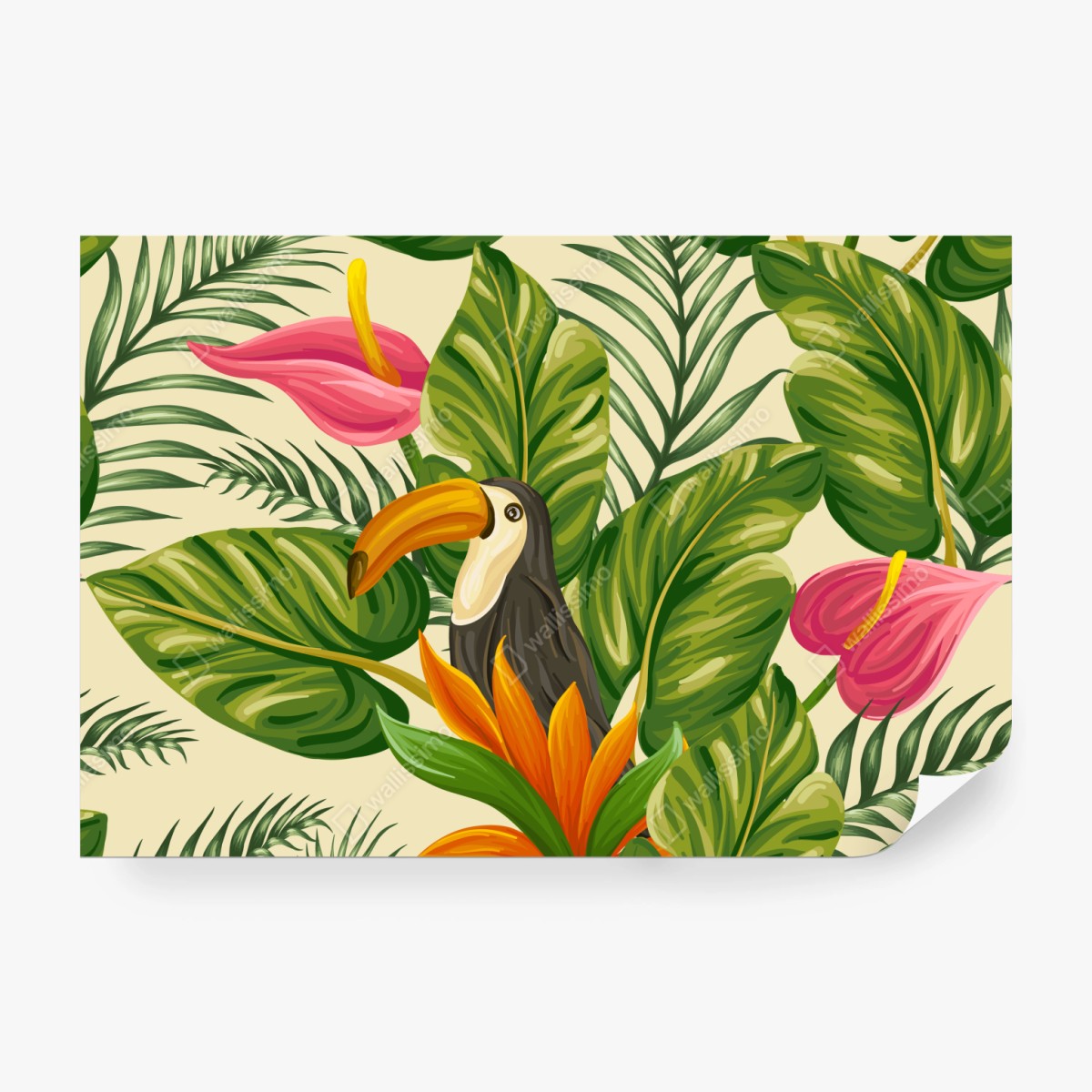 Fototapeta tropikalny wzór botaniczny z tukanem – Wallissimo® Fototapeta tropikalny wzór botaniczny z tukanem – Wallissimo®