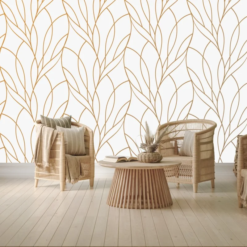Fototapeta złoty wzór liści na białym tle – Wallissimo® Fototapeta złoty wzór liści na białym tle – Wallissimo®