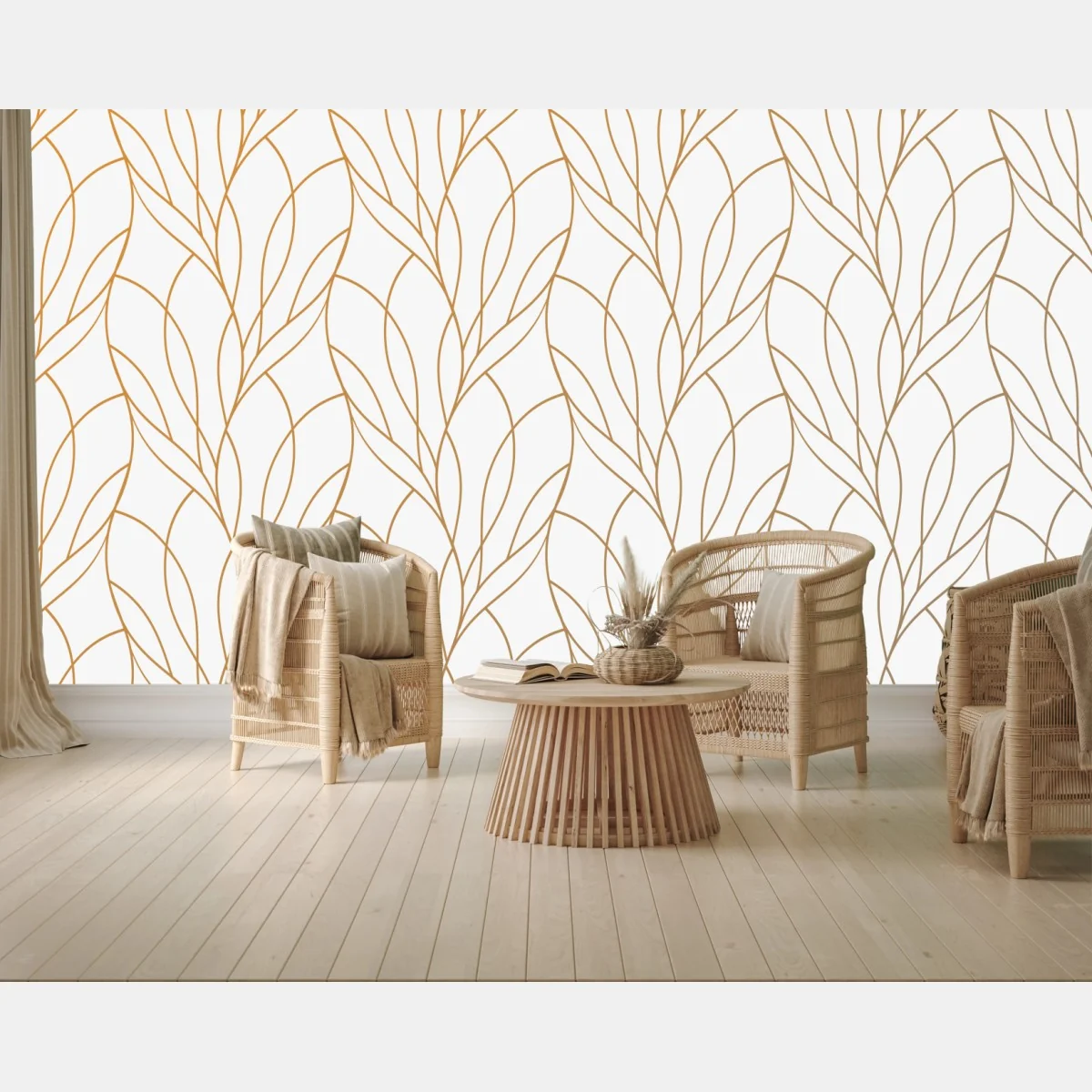 Fototapeta złoty wzór liści na białym tle – Wallissimo® Fototapeta złoty wzór liści na białym tle – Wallissimo®