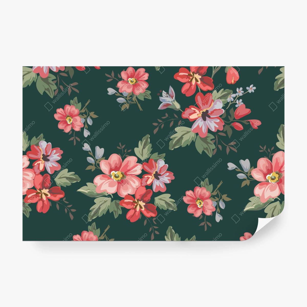 Fototapeta vintage różowy wzór kwiatowy na głębokiej zieleni – Wallissimo® Fototapeta vintage różowy wzór kwiatowy na głębokiej zieleni – Wallissimo®