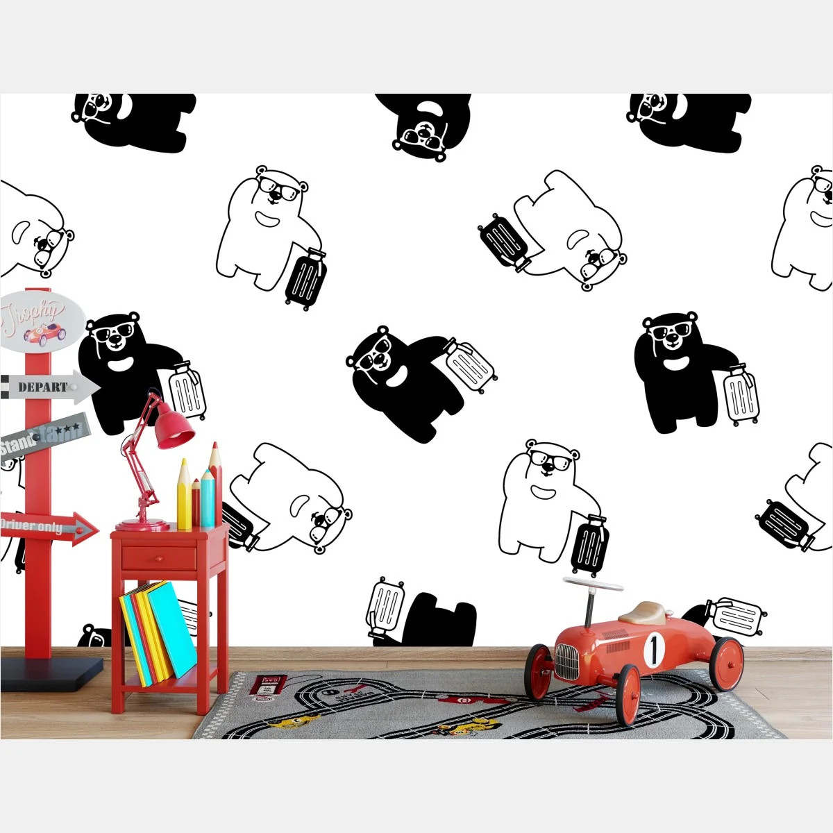 Fototapeta wzór wędrujących misiów – Wallissimo® Fototapeta wzór wędrujących misiów – Wallissimo®