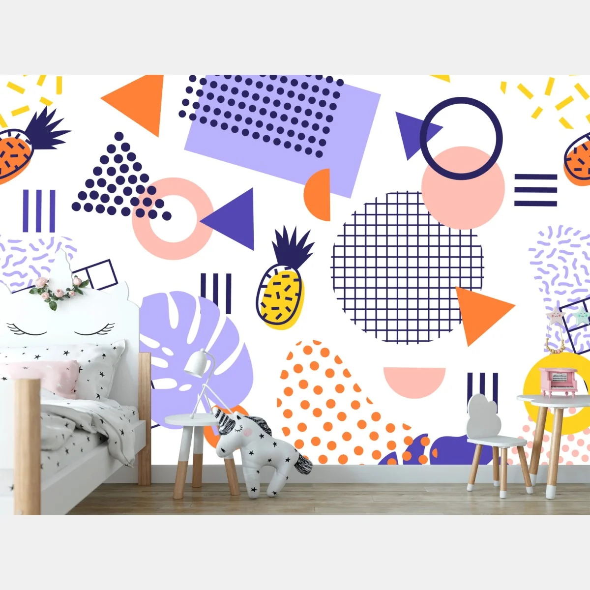 Fototapeta zabawny tropikalny wzór geometryczny – Wallissimo® Fototapeta zabawny tropikalny wzór geometryczny – Wallissimo®