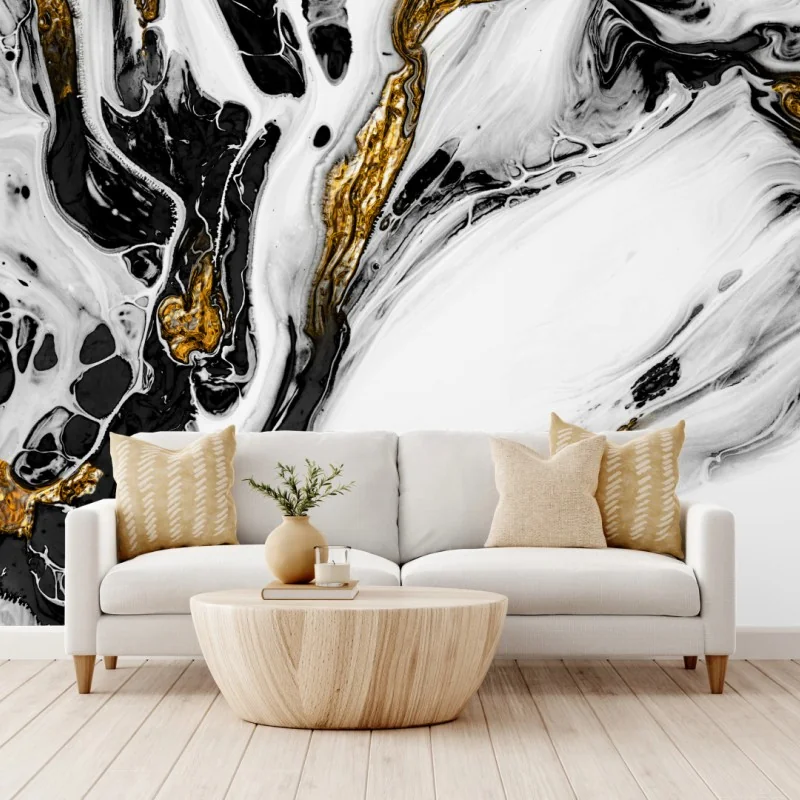 Fototapeta czarno-biała abstrakcja ze złotymi żyłami – Wallissimo® Fototapeta czarno-biała abstrakcja ze złotymi żyłami – Wallissimo®