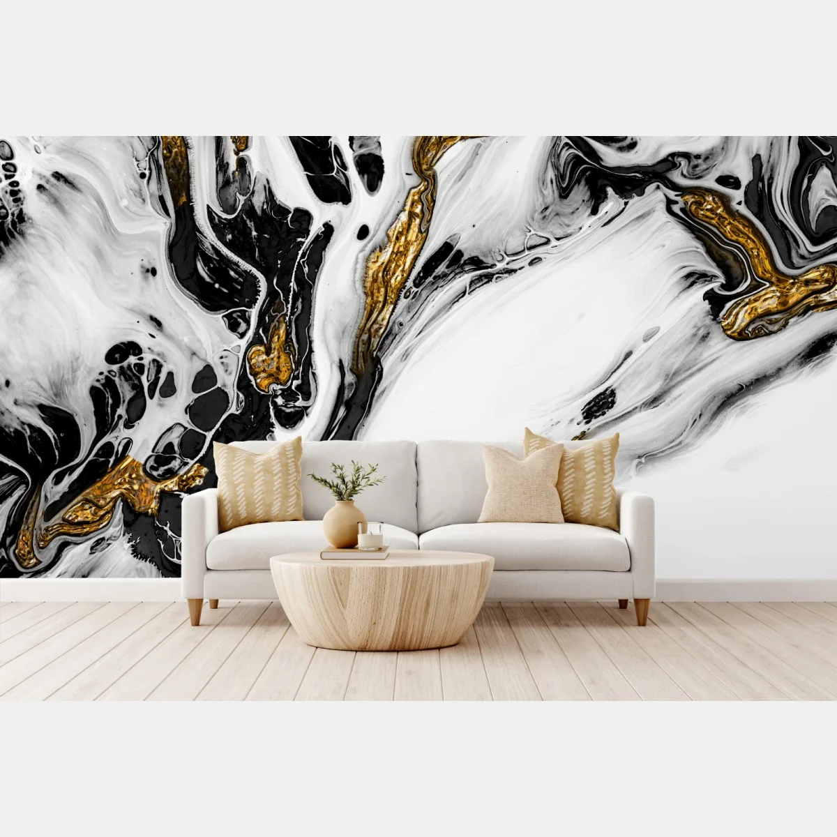 Fototapeta czarno-biała abstrakcja ze złotymi żyłami – Wallissimo® Fototapeta czarno-biała abstrakcja ze złotymi żyłami – Wallissimo®