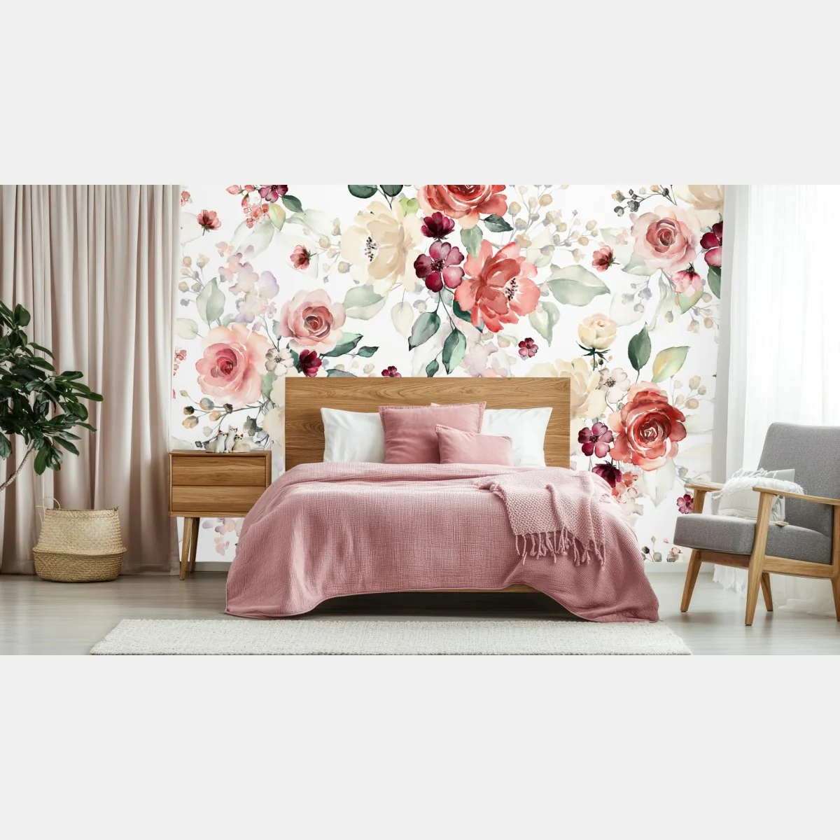 Fototapeta delikatny akwarelowy wzór róż – Wallissimo® Fototapeta delikatny akwarelowy wzór róż – Wallissimo®