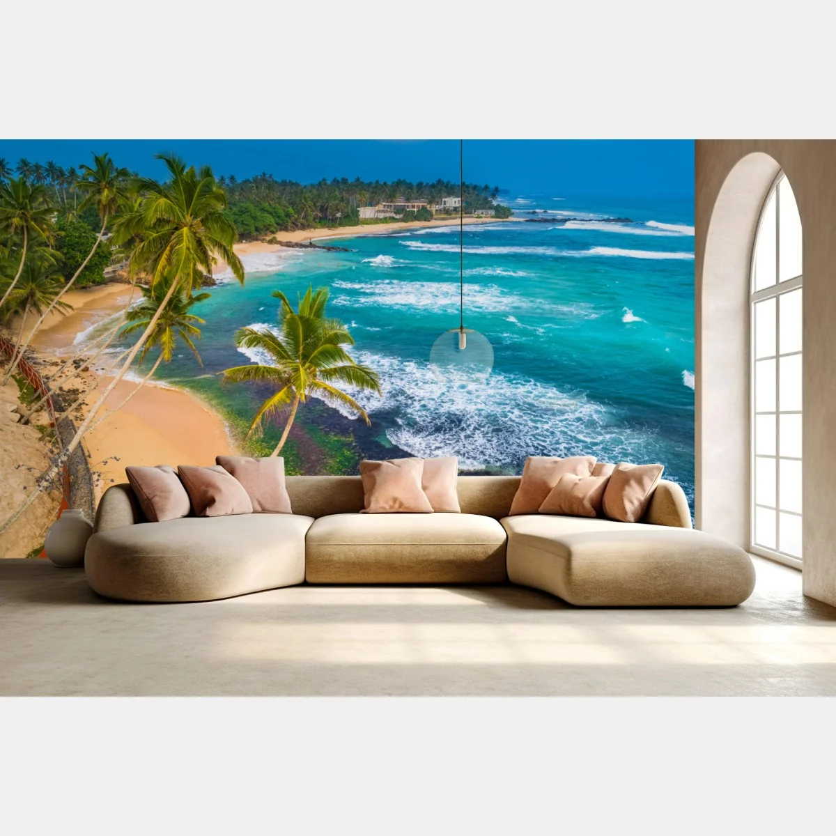 Fototapeta turkusowe tropikalne wybrzeże z palmami – Wallissimo® Fototapeta turkusowe tropikalne wybrzeże z palmami – Wallissimo®