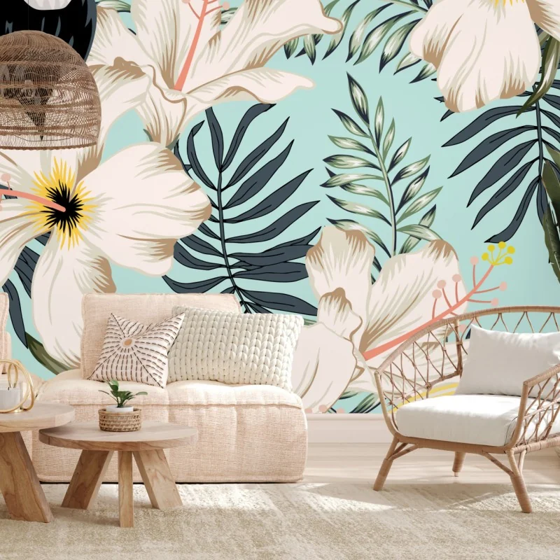 Fototapeta tropikalny wzór z tukanem i kwiatami – Wallissimo® Fototapeta tropikalny wzór z tukanem i kwiatami – Wallissimo®