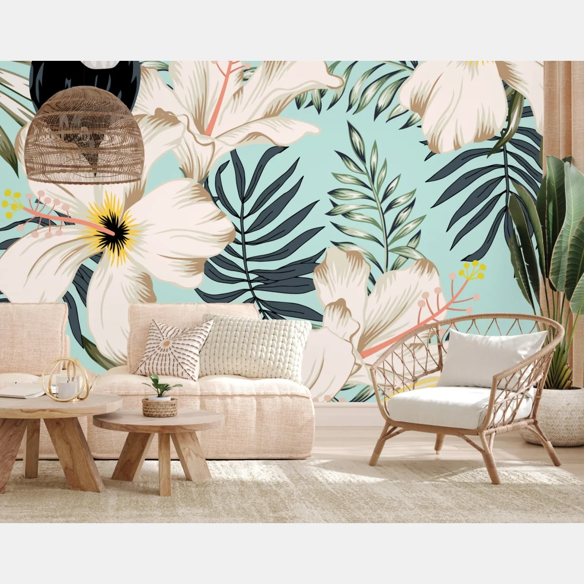 Fototapeta tropikalny wzór z tukanem i kwiatami – Wallissimo® Fototapeta tropikalny wzór z tukanem i kwiatami – Wallissimo®