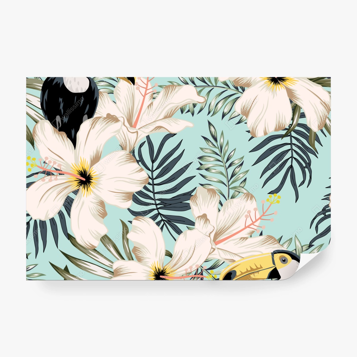 Fototapeta tropikalny wzór z tukanem i kwiatami – Wallissimo® Fototapeta tropikalny wzór z tukanem i kwiatami – Wallissimo®