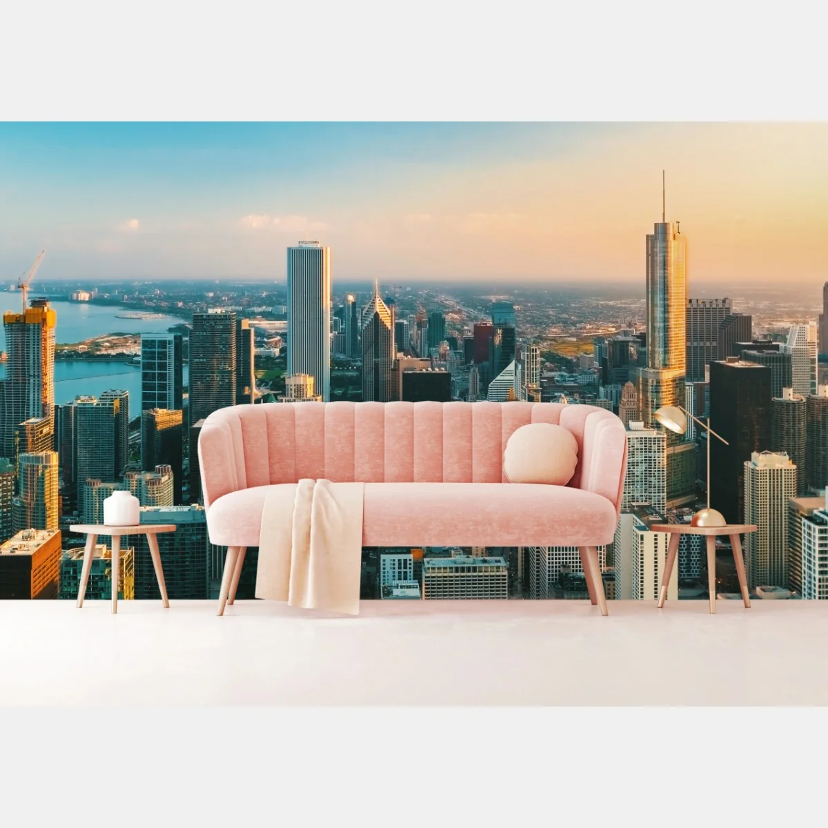 Fototapeta Chicago panorama miasta o zachodzie słońca – Wallissimo® Fototapeta Chicago panorama miasta o zachodzie słońca – Wallissimo®