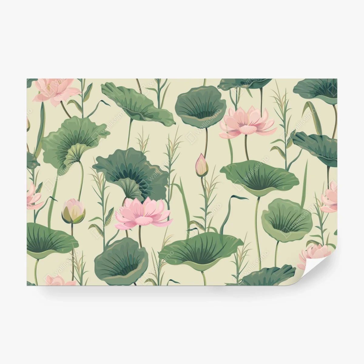 Fototapeta delikatny ogród lotosów wzór botaniczny – Wallissimo® Fototapeta delikatny ogród lotosów wzór botaniczny – Wallissimo®