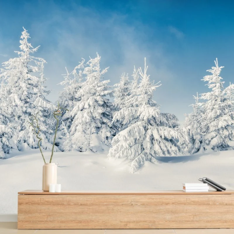 Fototapeta panorama zimowego lasu pokrytego śniegiem – Wallissimo® Fototapeta panorama zimowego lasu pokrytego śniegiem – Wallissimo®