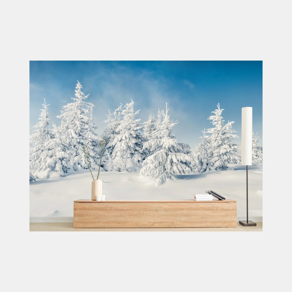 Fototapeta panorama zimowego lasu pokrytego śniegiem – Wallissimo® Fototapeta panorama zimowego lasu pokrytego śniegiem – Wallissimo®