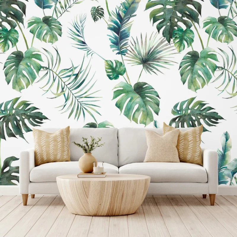 Fototapeta akwarelowy wzór tropikalnych liści – Wallissimo® Fototapeta akwarelowy wzór tropikalnych liści – Wallissimo®