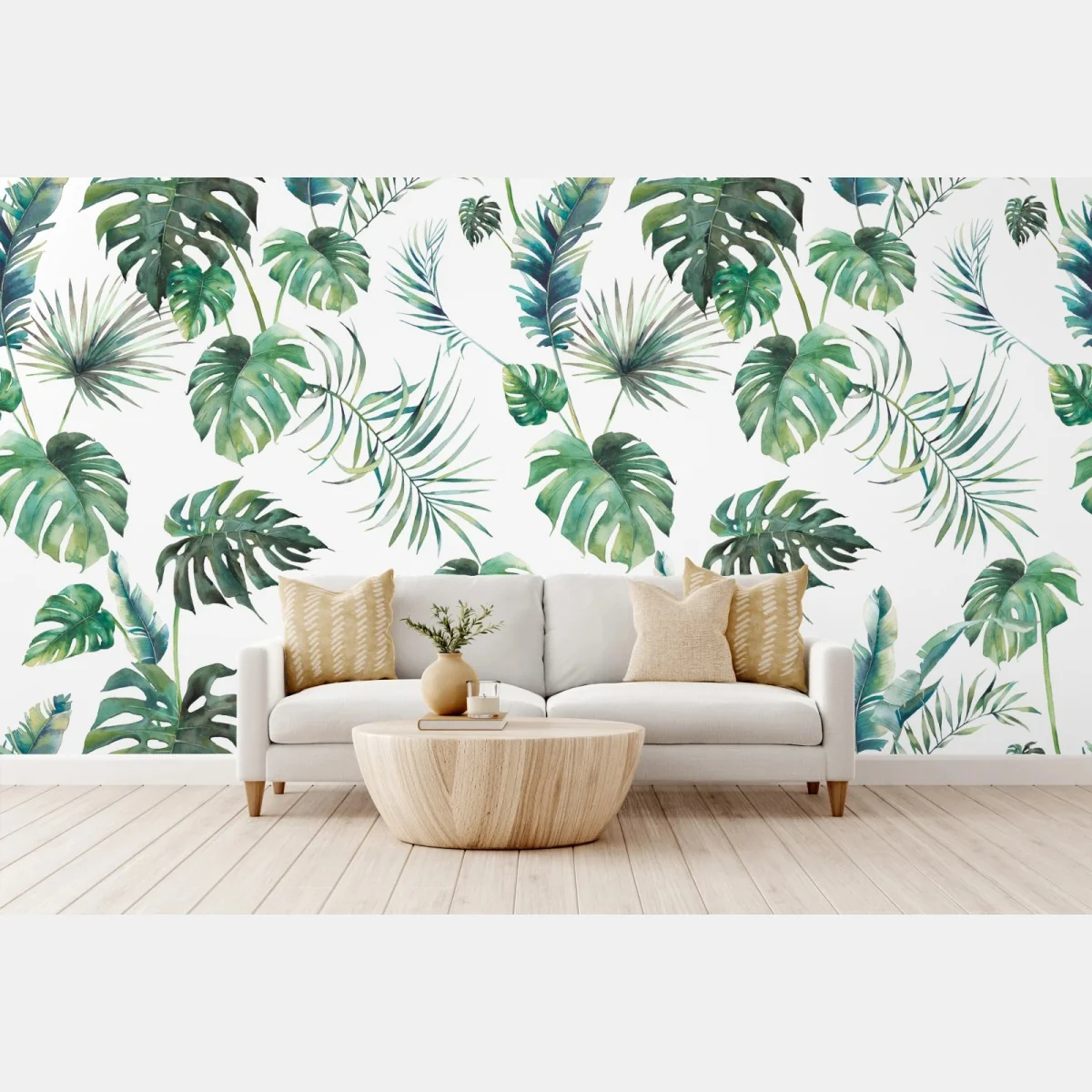 Fototapeta akwarelowy wzór tropikalnych liści – Wallissimo® Fototapeta akwarelowy wzór tropikalnych liści – Wallissimo®