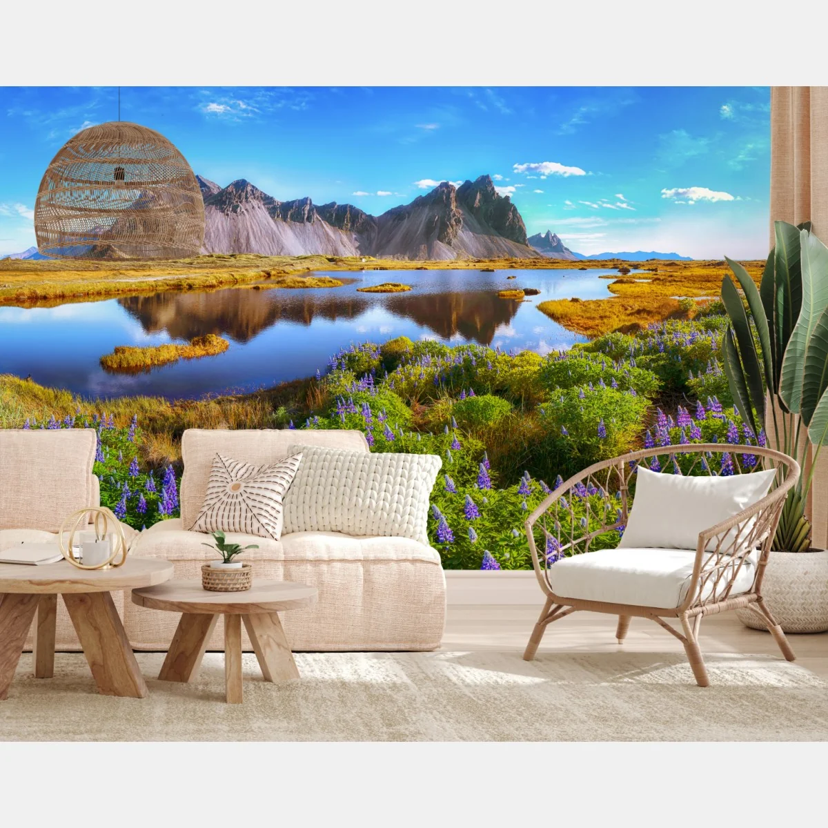 Fototapeta żywe łubinowe łąki przy Vestrahorn, Islandia – Wallissimo® Fototapeta żywe łubinowe łąki przy Vestrahorn, Islandia – Wallissimo®