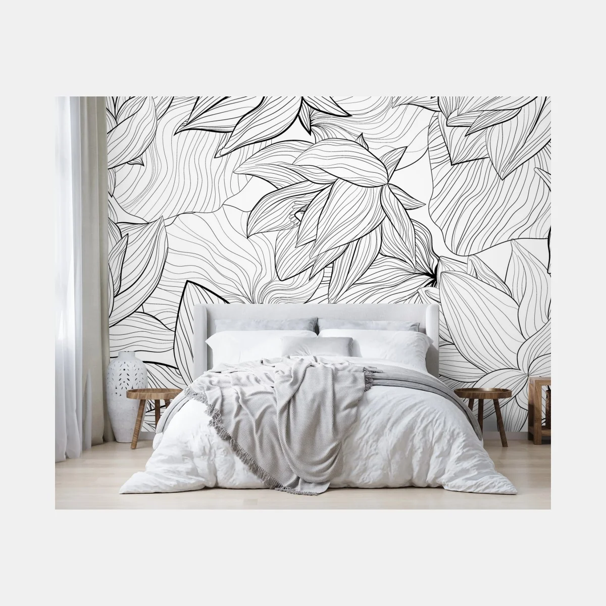 Fototapeta delikatny rysunek lotosu w czerni i bieli – Wallissimo® Fototapeta delikatny rysunek lotosu w czerni i bieli – Wallissimo®