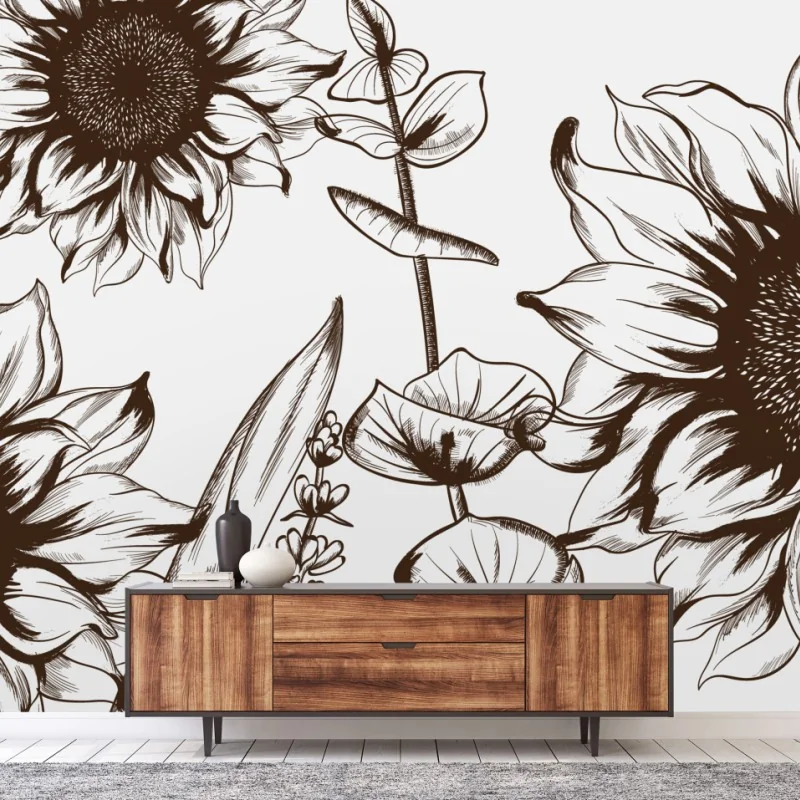 Fototapeta ilustracja botaniczna słonecznik w sepii – Wallissimo® Fototapeta ilustracja botaniczna słonecznik w sepii – Wallissimo®